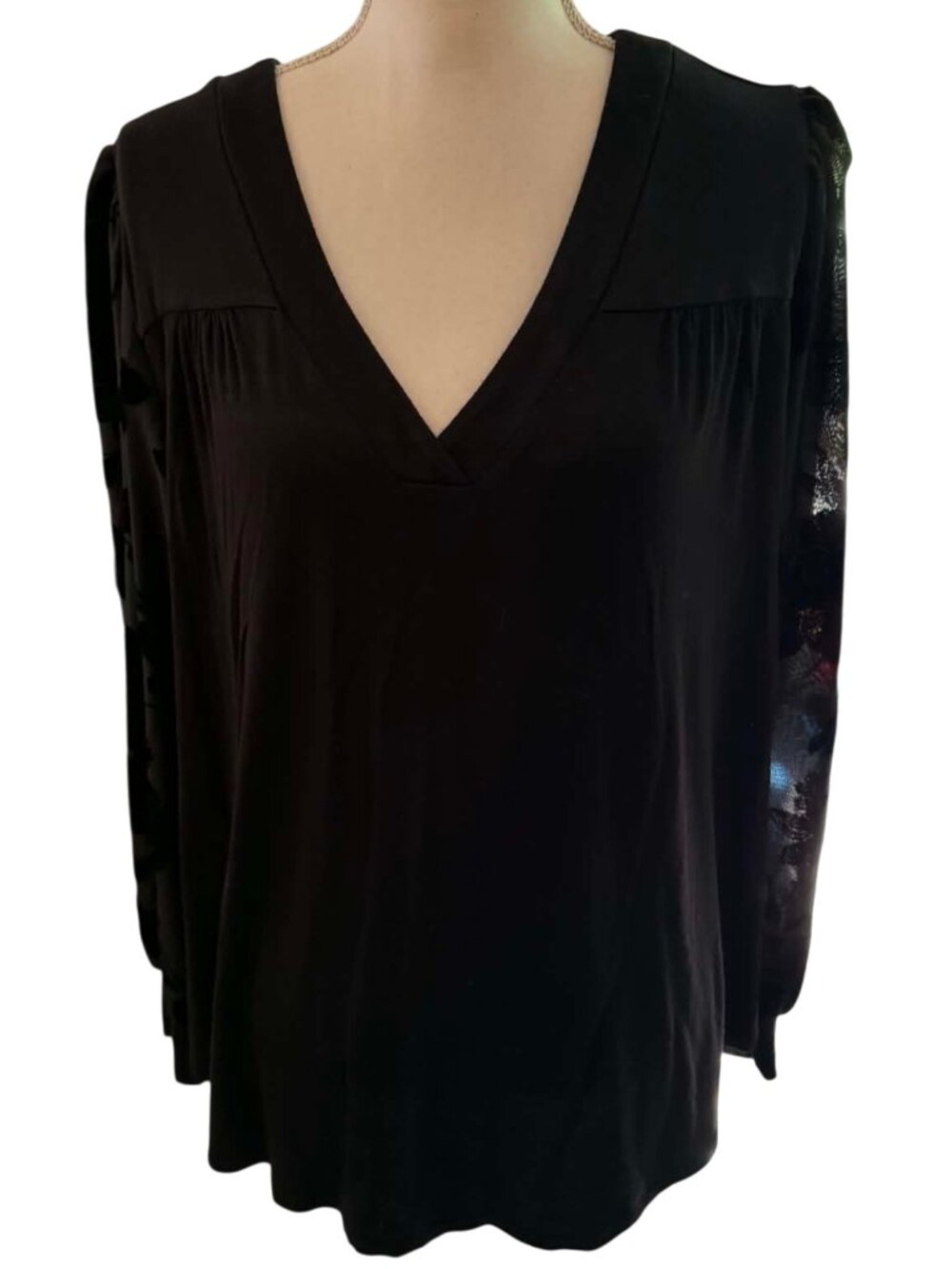 Lane Bryant Black Floral Velvet Burnout Long Sleeve Top Size 18/20